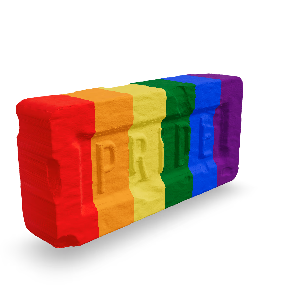 Pride Brick Key Chain, Rainbow Pride Brick Key Chain, Three-quarter view from the left