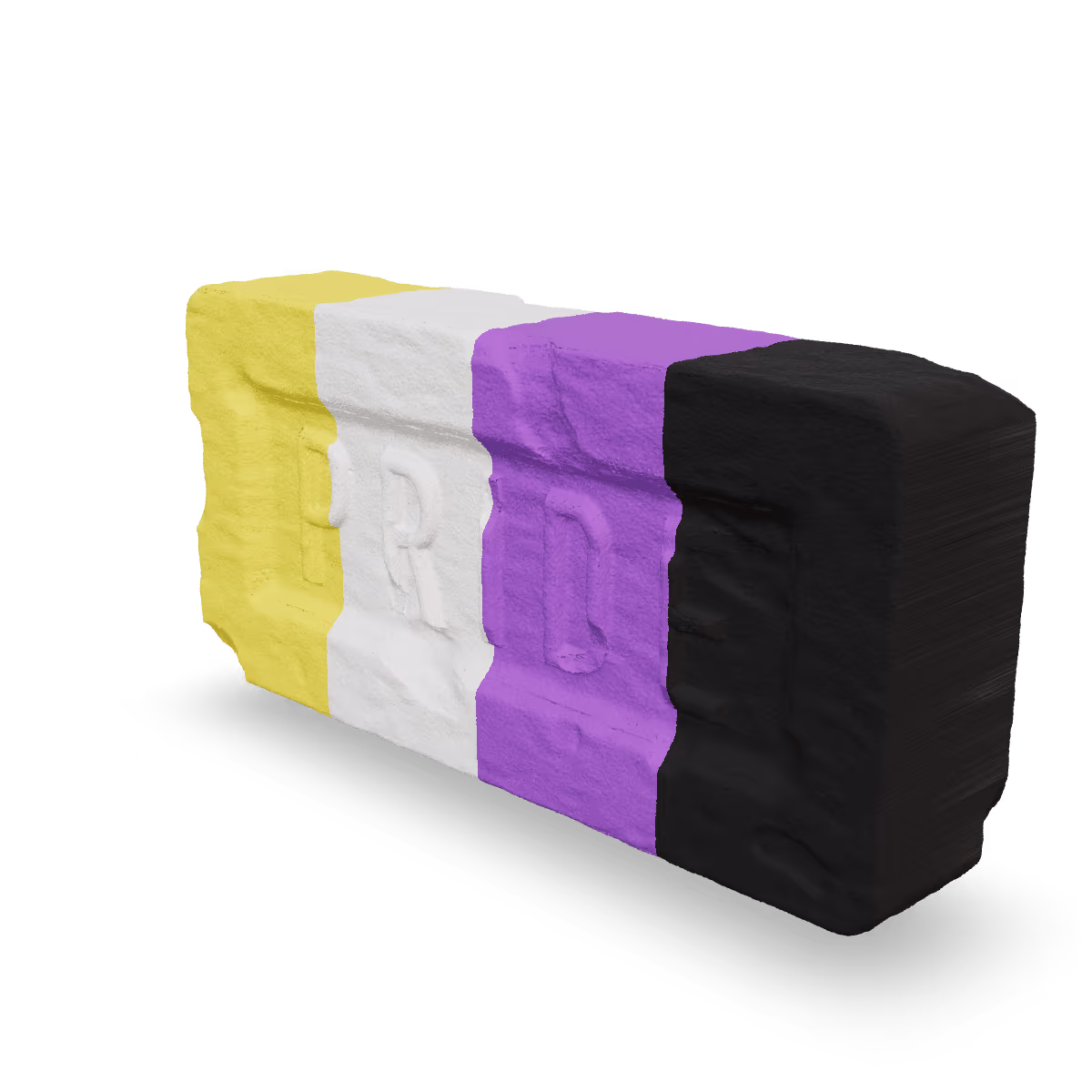 Pride Brick Key Chain, Nonbinary Pride Brick Key Chain, Three-quarter view from the right
