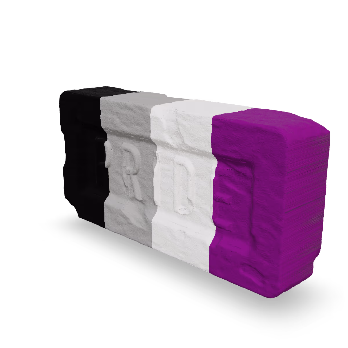 Pride Brick Key Chain, Asexual Pride Brick Key Chain, Three-quarter view from the right