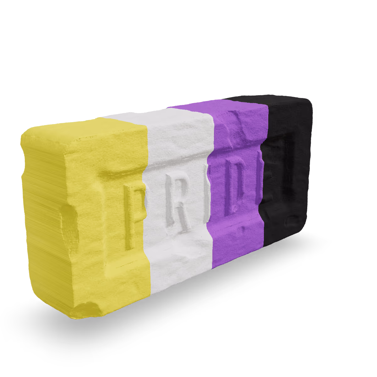 Pride Brick Key Chain, Nonbinary Pride Brick Key Chain, Three-quarter view from the left